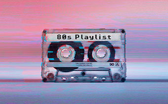 Cassette tape against pink and purple background
