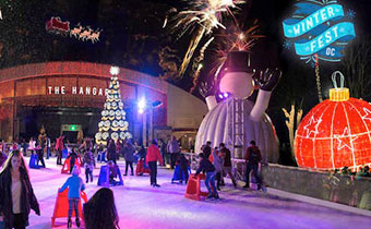 a group of people ice skating at oc winterfest