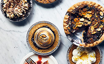 different pies on a table