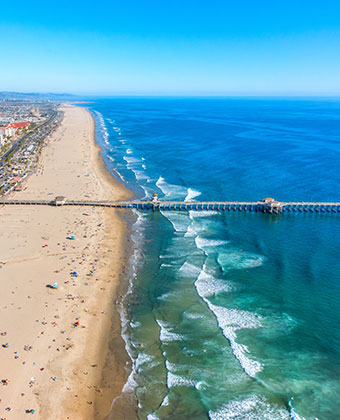 Drone view of huntington beach